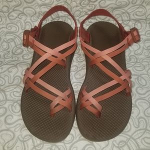 Double Strap Chacos! Gently used, pink and red W10